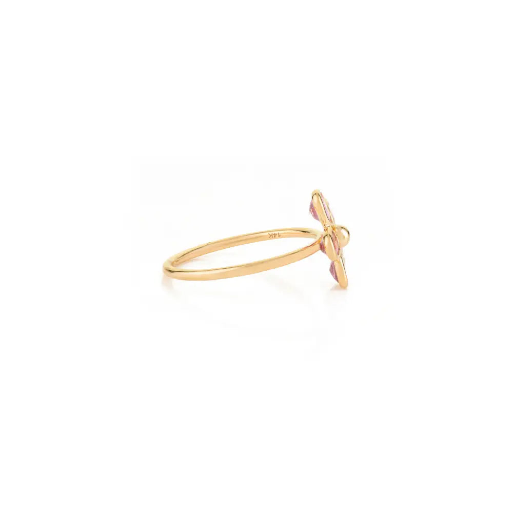 Elegant Design Bezel Set Pink Sapphire Pure 14K Yellow Gold Flower Shape Ring Fine Jewelry