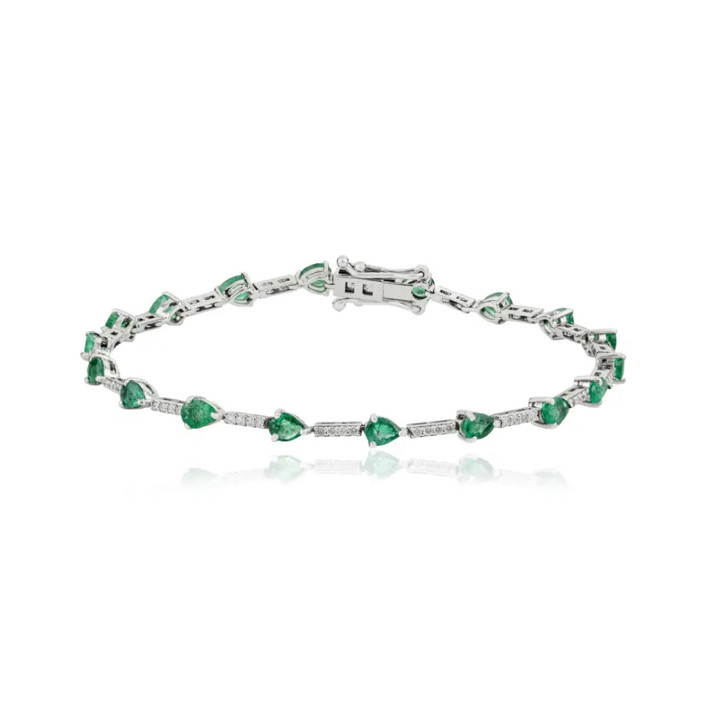 Zambian Emerald & Diamond Stackable 14K Pure White Gold Sleek Tennis Bracelet Fine Jewelry