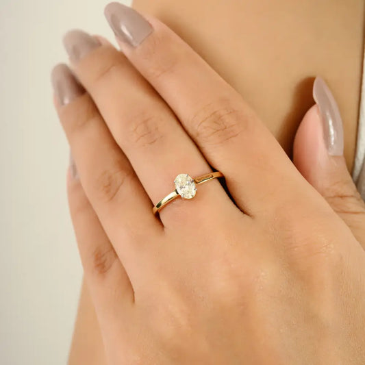 100% Natural Oval Cut 6X4 mm Diamond Solid 18K Yellow Gold Solitaire Ring Proposal Jewelry