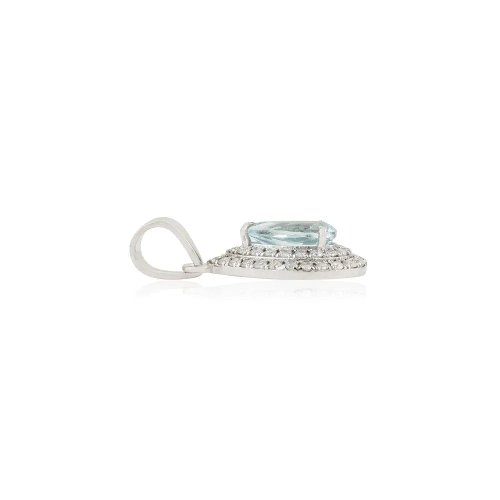 Trending Aquamarine & Diamond Pear Shape Double Cluster Pendant 14K Real White Gold