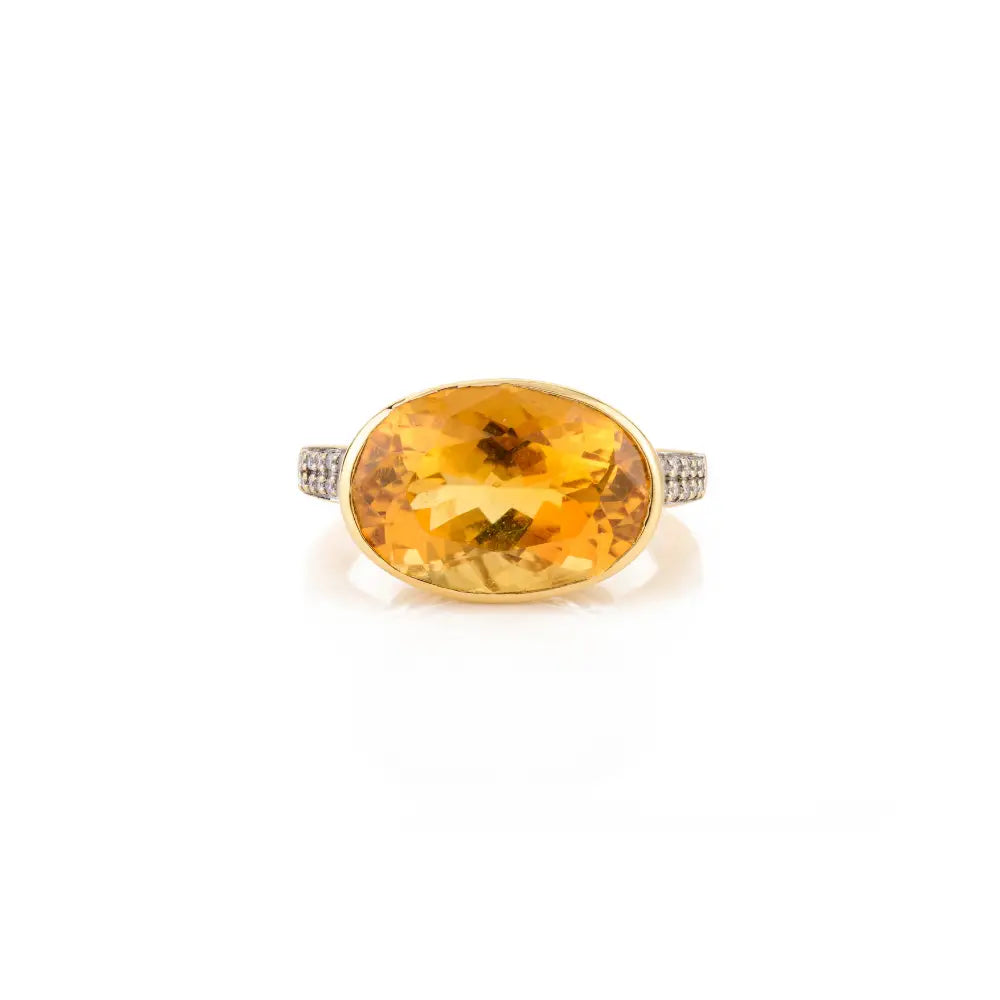 Classic Style 18k Yellow Gold Natural Citrine & Diamond Statement Ring For Wedding Custom Made Jewelry