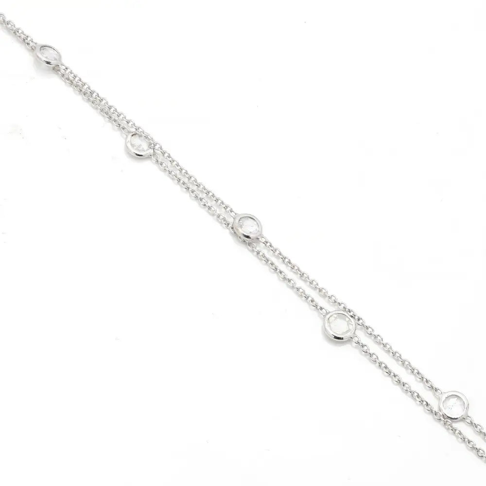 Natural Diamond Double layer 18K Fine White Gold Long Chain Bracelet