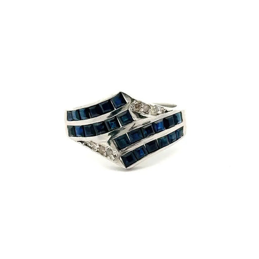 Hot Sale Factory Price Square Cut Sapphire & American Diamond Statement Ring Set In 925 Solid Silver