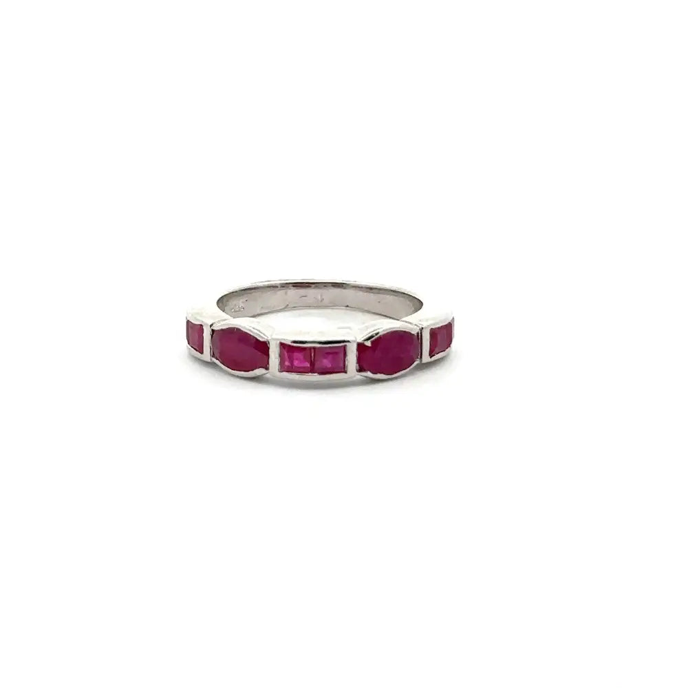 Best Selling Products Genuine Ruby Half Eternity Band Ring Set In Sterling 925 Silver Women Jewelry