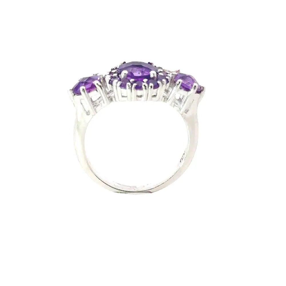 Febuary Birthstone 100% Natural Amethyst 925 Sterling Silver Cluster Ring For Women