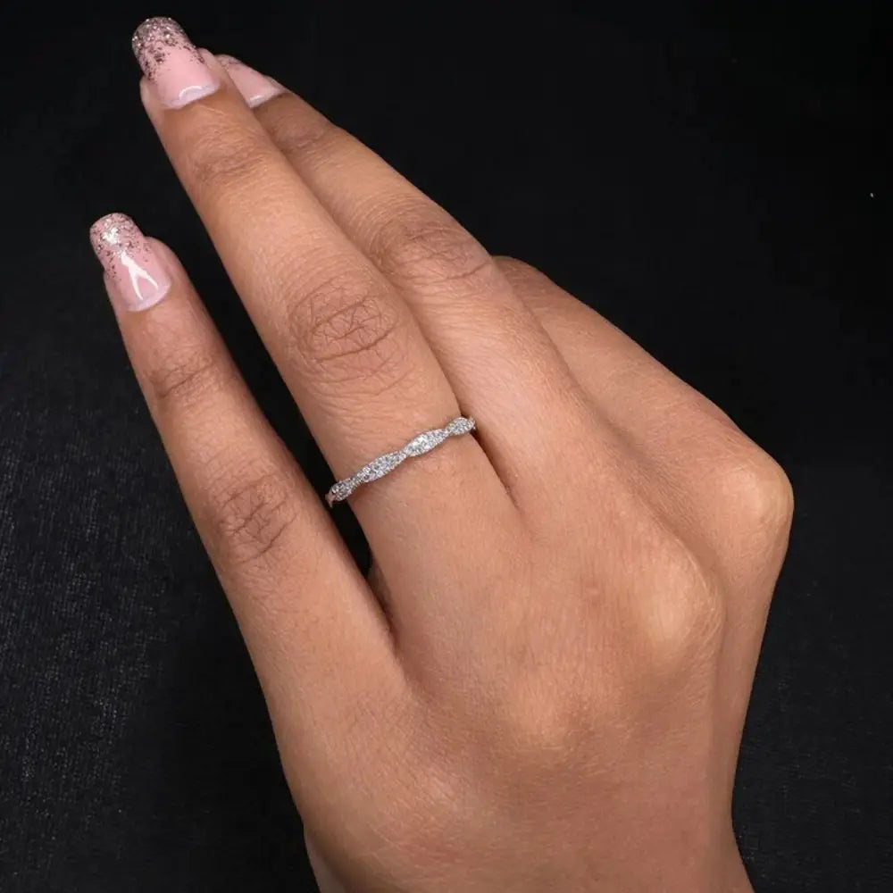 Minimal Jewelry Natural Diamond 18K Solid White Gold Full Eternity Band Ring