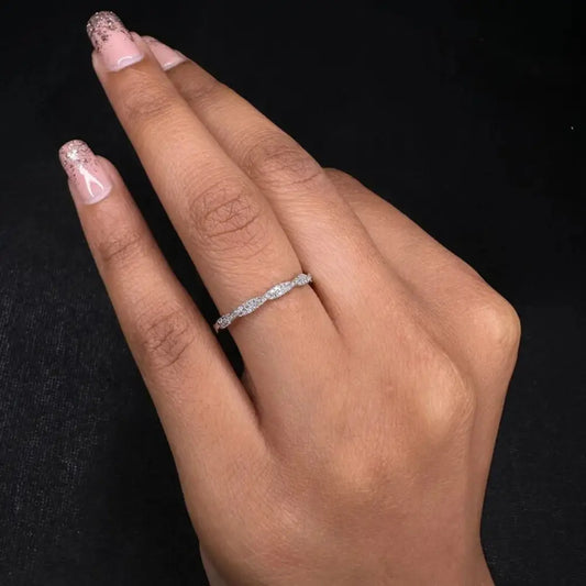 Minimal Jewelry Natural Diamond 18K Solid White Gold Full Eternity Band Ring