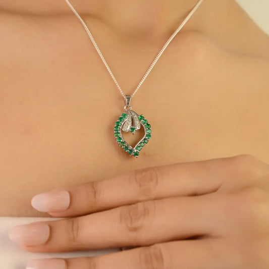 Best Selling 925 Silver 100% Authentic Emerald Teardrop Leaf Halo Pendant Fine Women's Jewelry