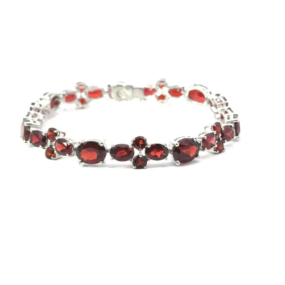 Popular Newly Design Garnet Tennis Bracelet Set In Pure Sterling 925 Silver Birthday Gift For Her