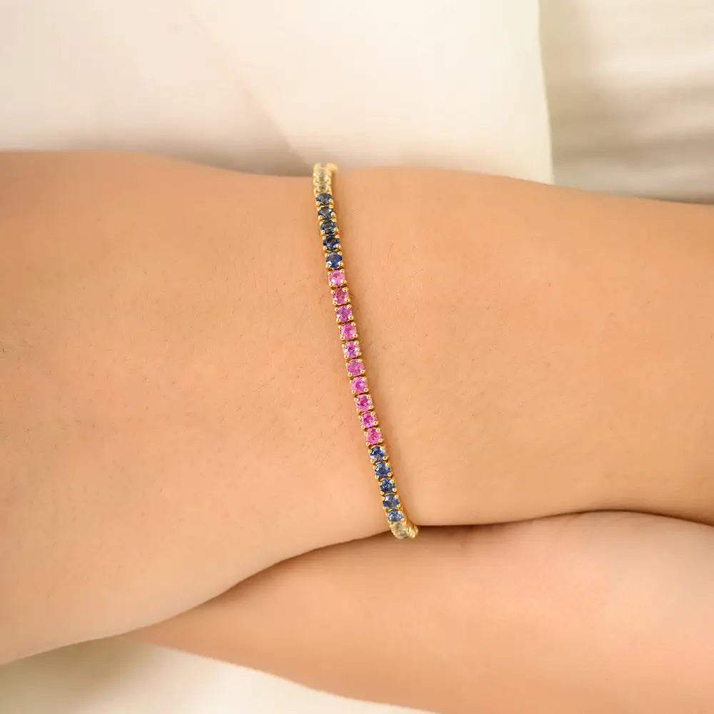 Simple Design Rainbow Multi Sapphire Stackable Tennis Bracelet 18K Gold New Jewelry