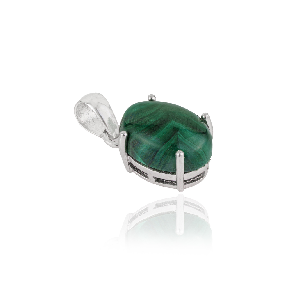 10x14mm Natural Malachite Gemstone 925 Sterling Silver Single Stone Pendant For Women's