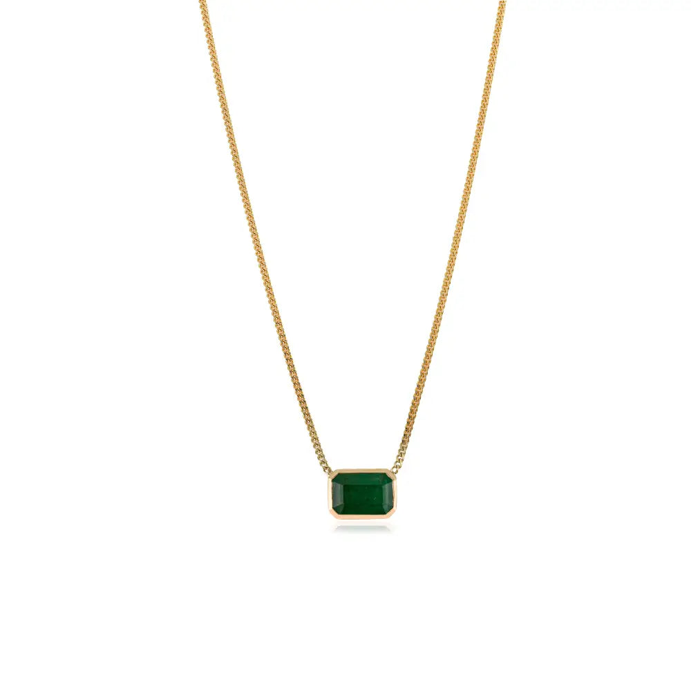 Octagon 11X8 MM Emerald 14K Solid Yellow Gold Single Stone Cuban Chain Pendant Necklace