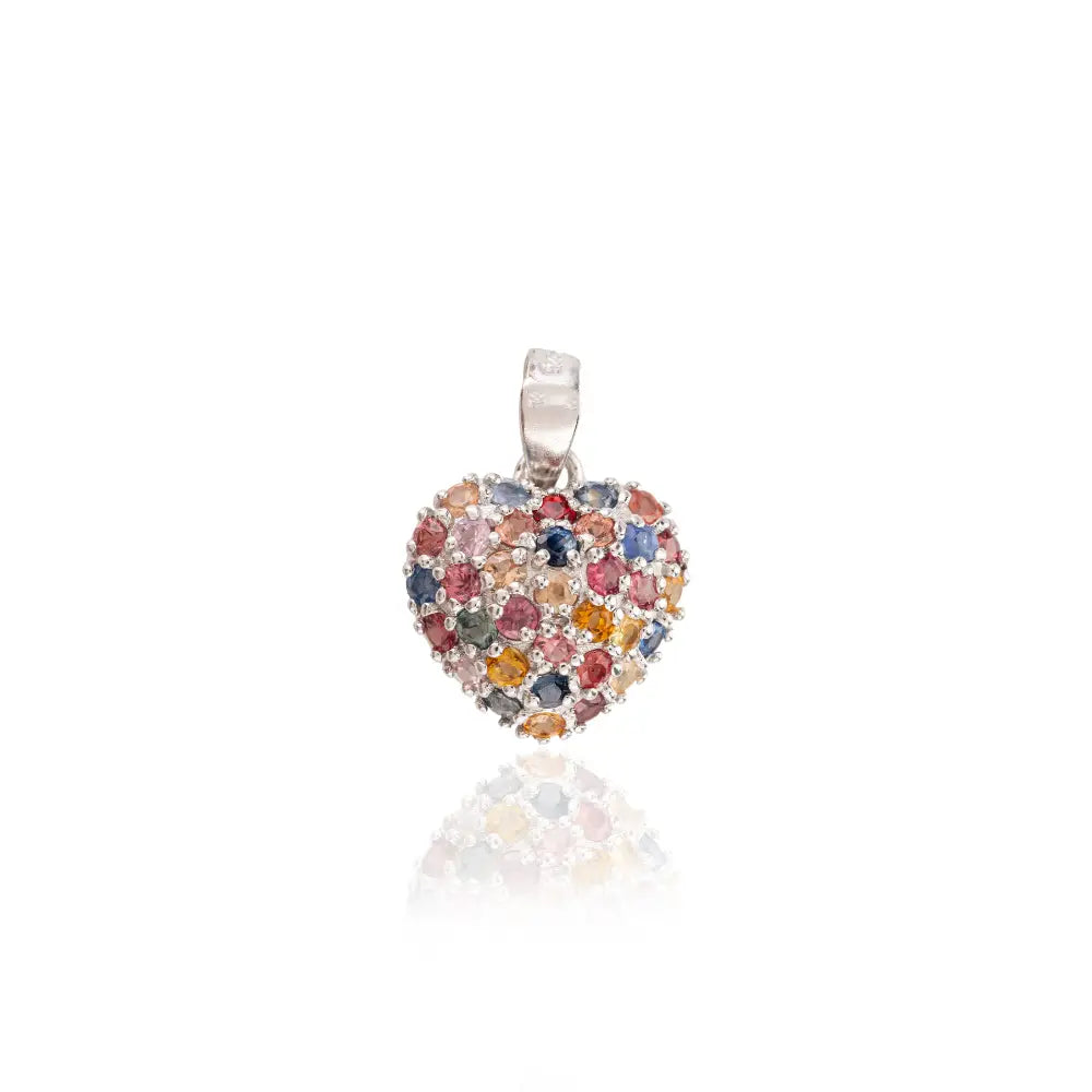 Custom Made Multi Sapphire Heart Shape Pendant Necklace For Valentine Day Gift Handmade Jewelry