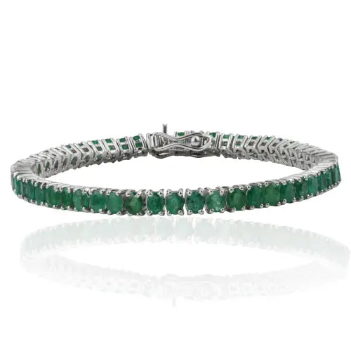 Premium Quality Natural Oval Cut Emerald Gemstone Fine Silver Tennis Bracelet For Women
