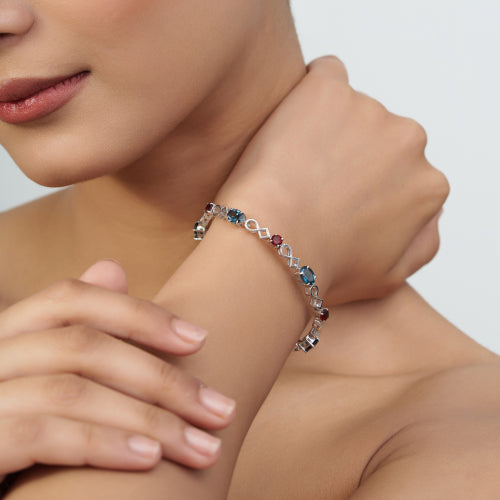 Genuine London Blue Topaz & Garnet Gemstone New Design 925 Silver Tennis Bracelet
