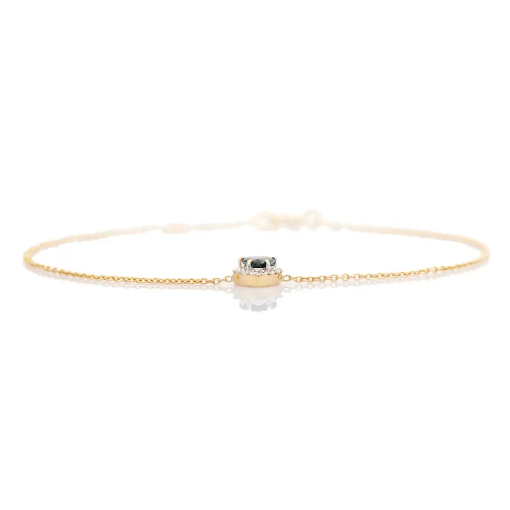 Prong Set Blue Sapphire & Diamond Heart Shape Halo Solitaire Bracelet 14K Yellow Gold Jewelry