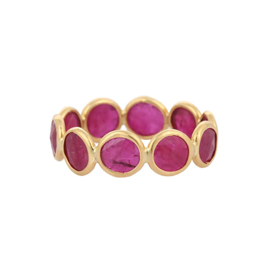 Customization Jewelry 18K Solid Yellow Gold Natural Ruby Full Eternity Band Ring