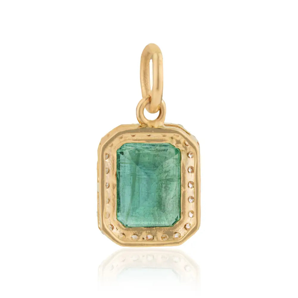 Trending Design 14K Yellow Gold Emerald & Diamond Halo Pendant May Birthstone Jewelry