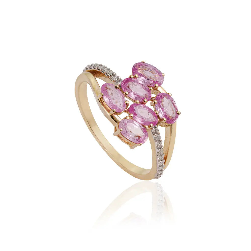 Fine Pink Sapphire & Diamond 14K Yellow Gold Wedding Ring Birthstone Jewelry Supplier