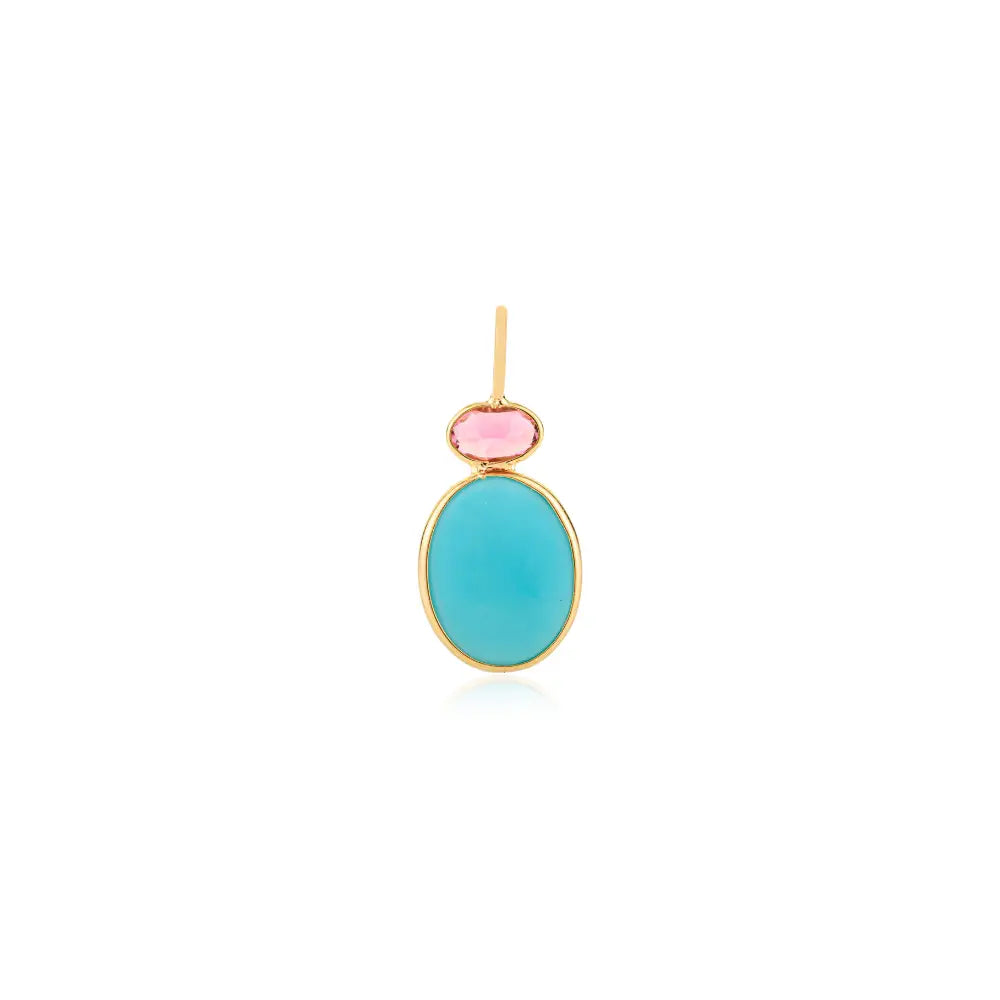 Elegant Design Turquoise & Pink Tourmaline K18 Yellow Gold Two Stone Minimal Pendant