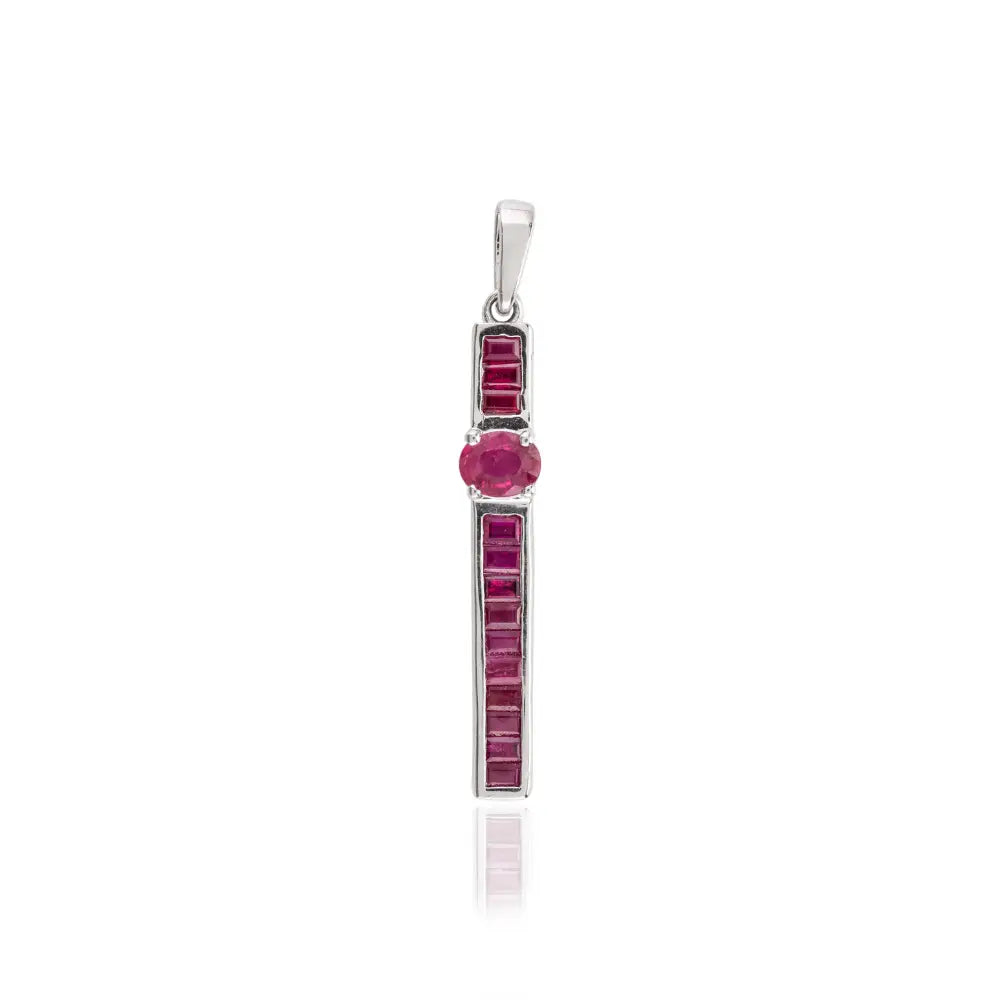 July Birthstone Everyday Jewelry Authentic Baguette & Oval Cut Ruby 925 Silver Bar Pendant Necklace