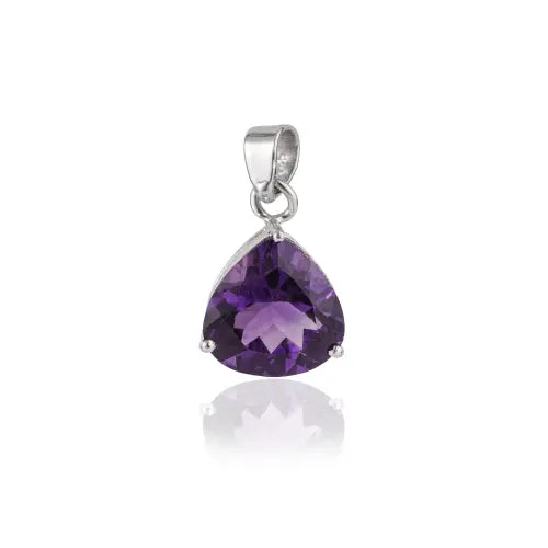 Stunning 925 Sterling Silver 10x10 mm Trillion Cut Natural Amethyst Solitaire Gemstone Pendant