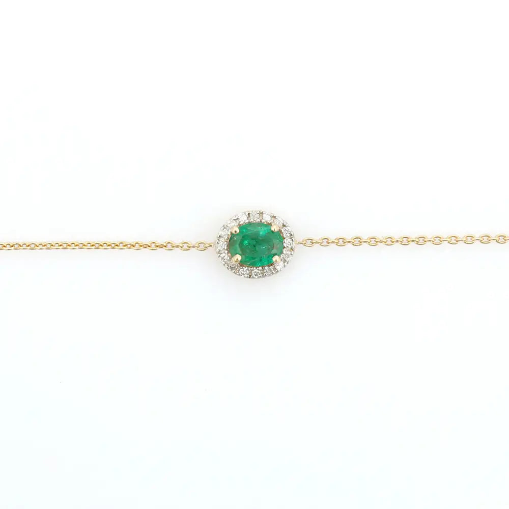 Delicate Simple Design 14K Gold Emerald & Diamond Solitaire Halo Bracelet Unisex Jewelry