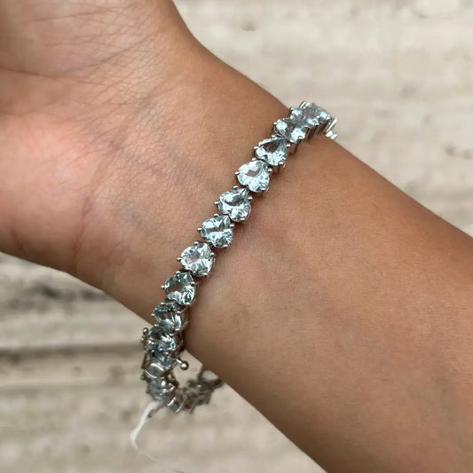 Bulk Order Natural Heart Shape Aquamarine Stackable Tennis Bracelet Exclusive Jewelry