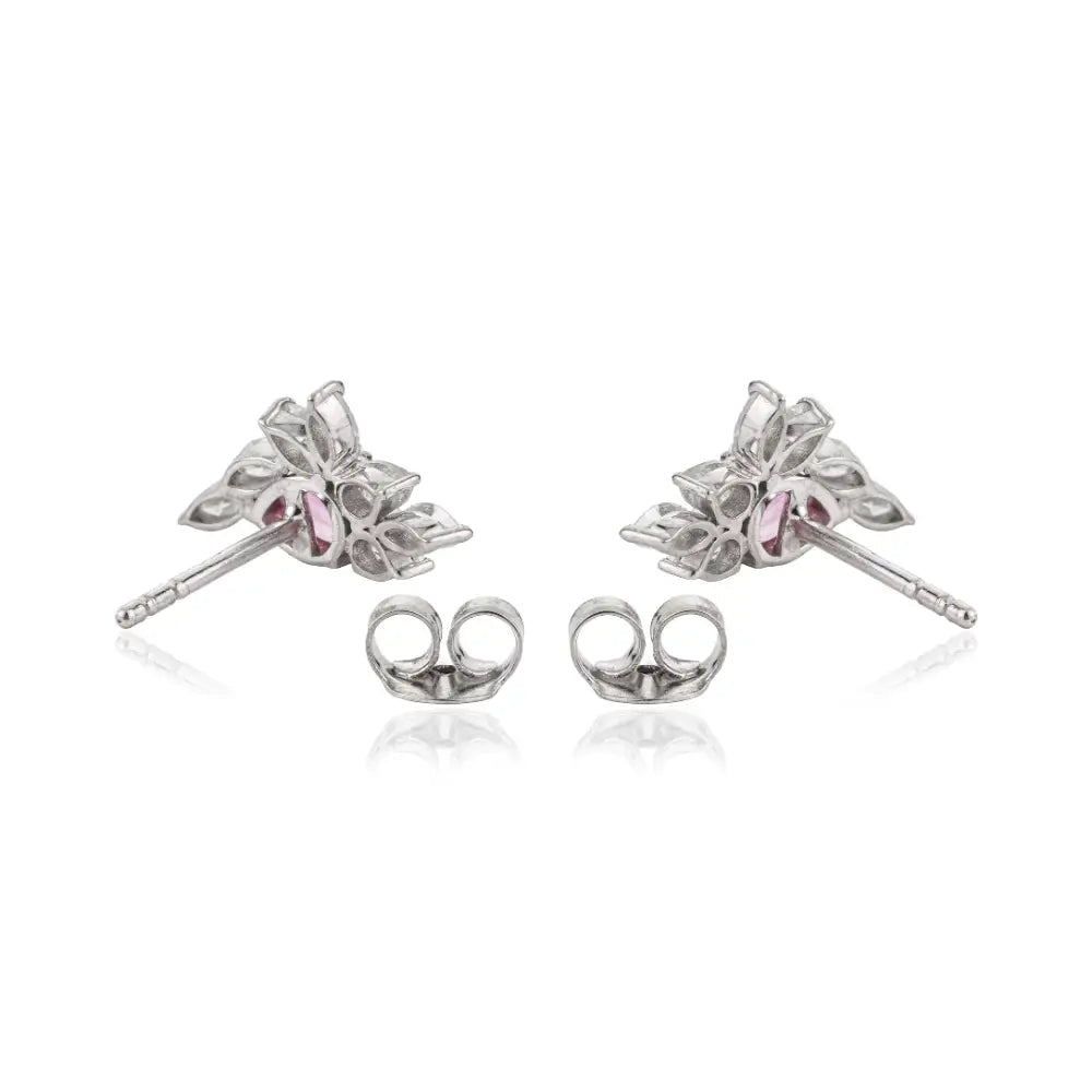 Unique Design Pink Sapphire & Diamond Stud Earrings Birthstone Jewelry 14K White Gold
