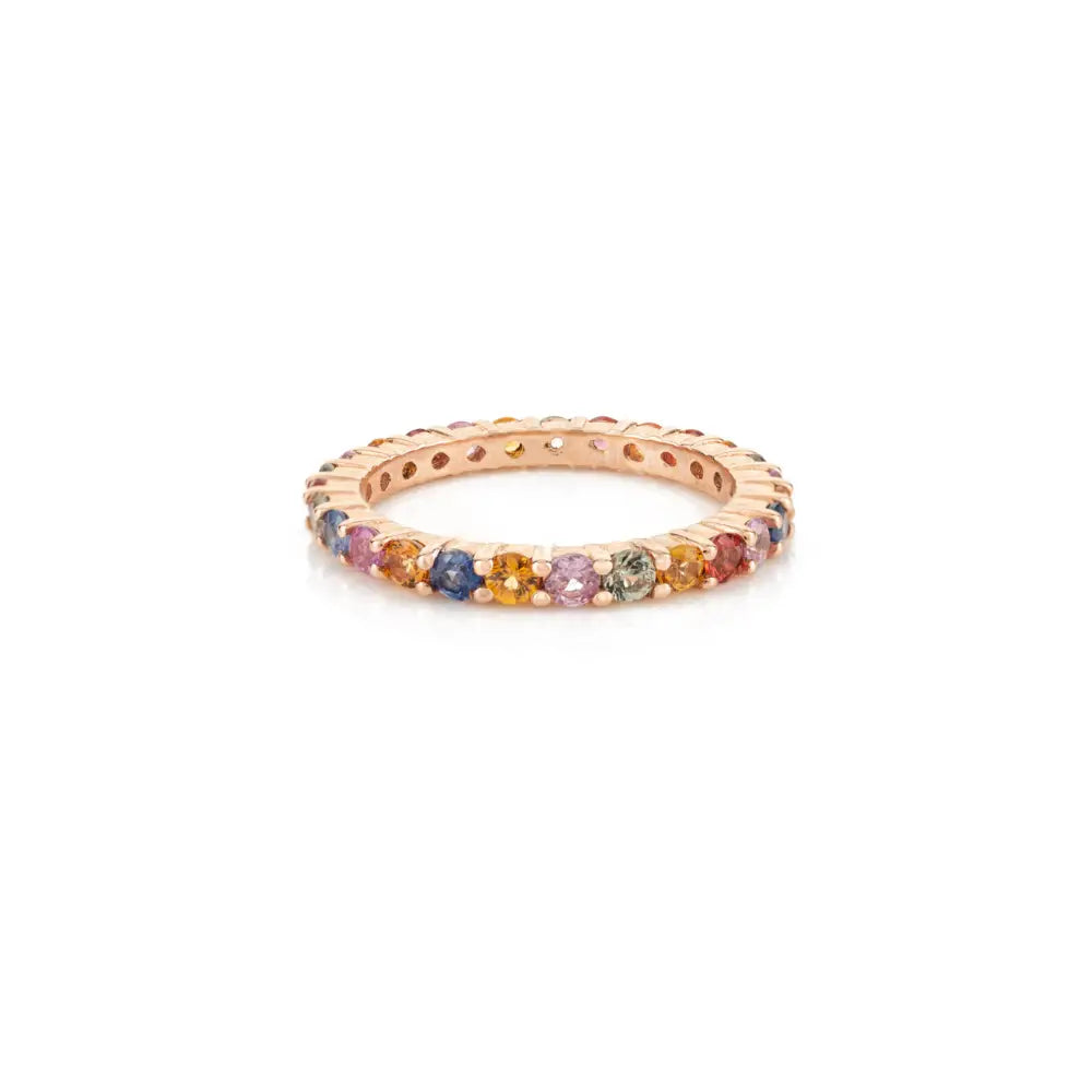 Minimalist Jewelry 14K Rose Gold Natural Multi Gemstone Eternity Band Ring