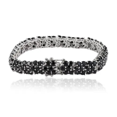 Classic Natural Black Onyx Gemstone 925 Sterling Silver Statement Bracelet For Women's