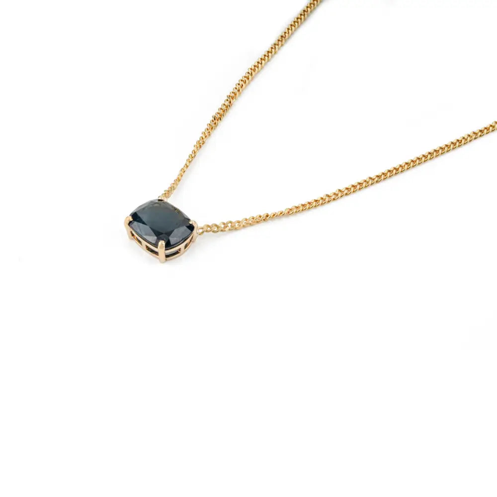 Prong Set Blue Sapphire 14K Solid Yellow Gold Cuban Chain Single Stone Pendant Necklace
