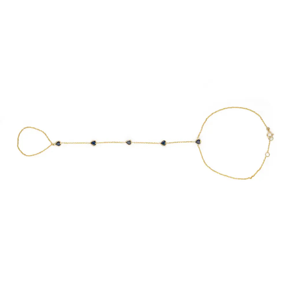 Elegant Classic Design Heart Shape Blue Sapphire Hand Chain Bracelet Women's Jewelry 14K Yellow Gold