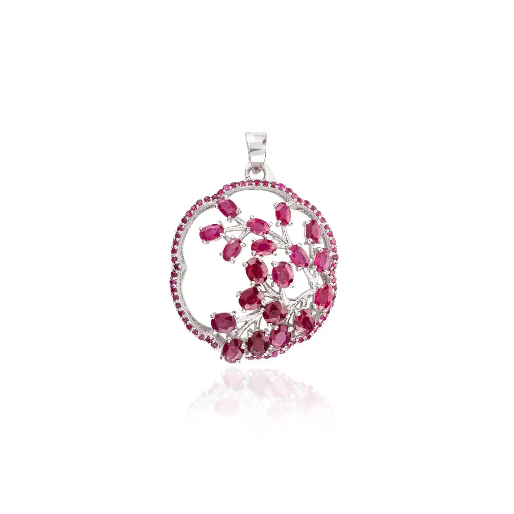 925 Sterling Silver Genuine Ruby Tree Of Life Statement Pendant Necklace Wholesale Jewelry