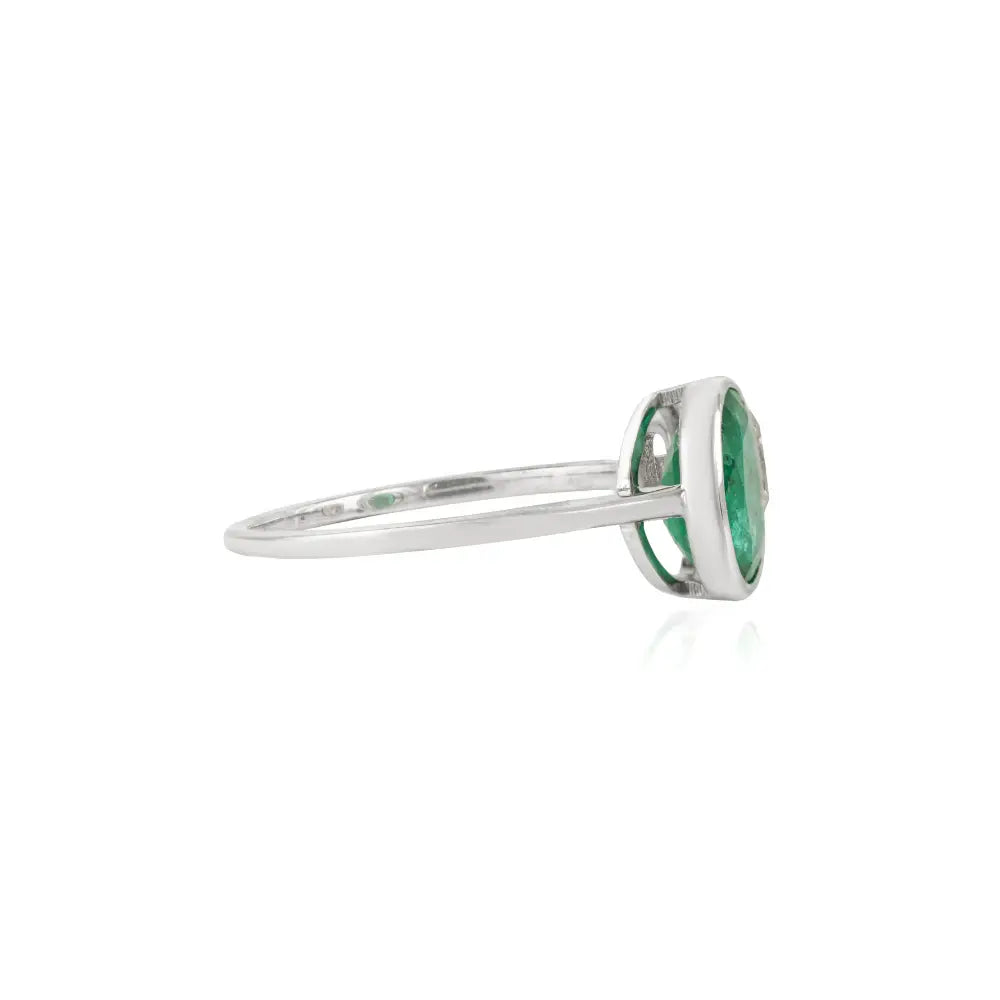 Latest Design Bezel Set Emerald & Diamond Solid K18 White Gold Open Ring Wedding Jewelry