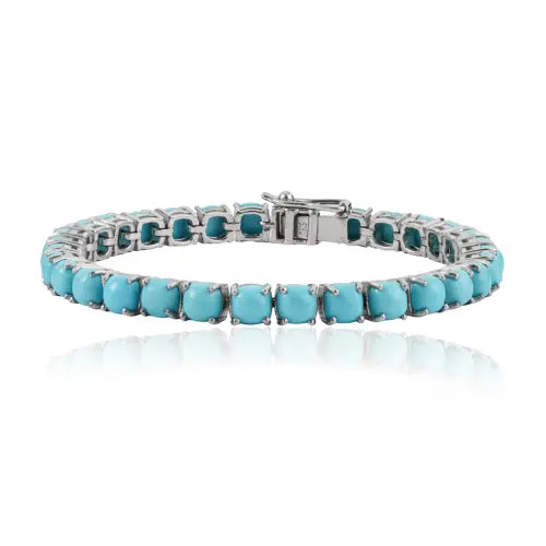 Gorgeous 925 Sterling Silver Natural Turquoise December Birthstone Unisex Tennis Bracelet