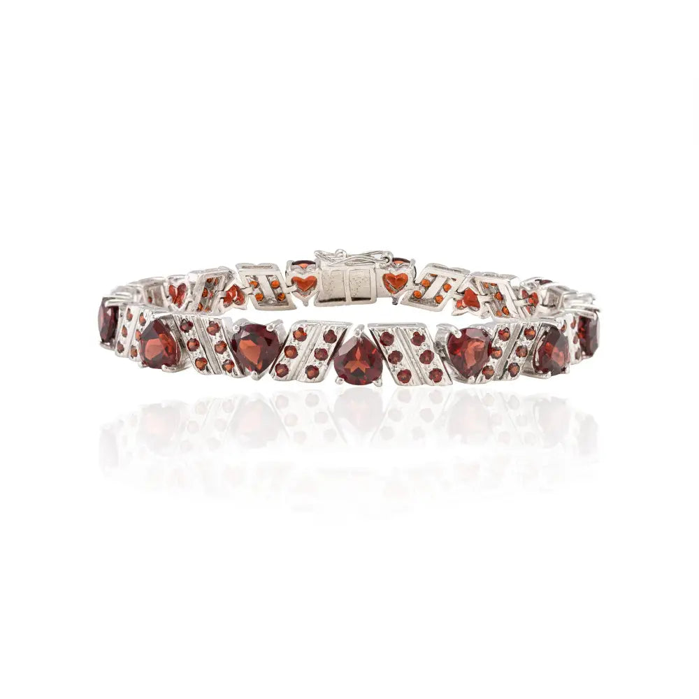 Heart & Round Shape Genuine Garnet Tennis Bracelet For Women High Grade Jewelry Manufacturer