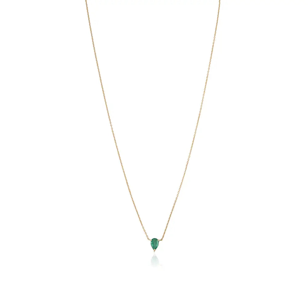 Dainty Minimal Emerald 18K Real Yellow Gold Single Stone Pendant Necklace New Arrivals Jewelry