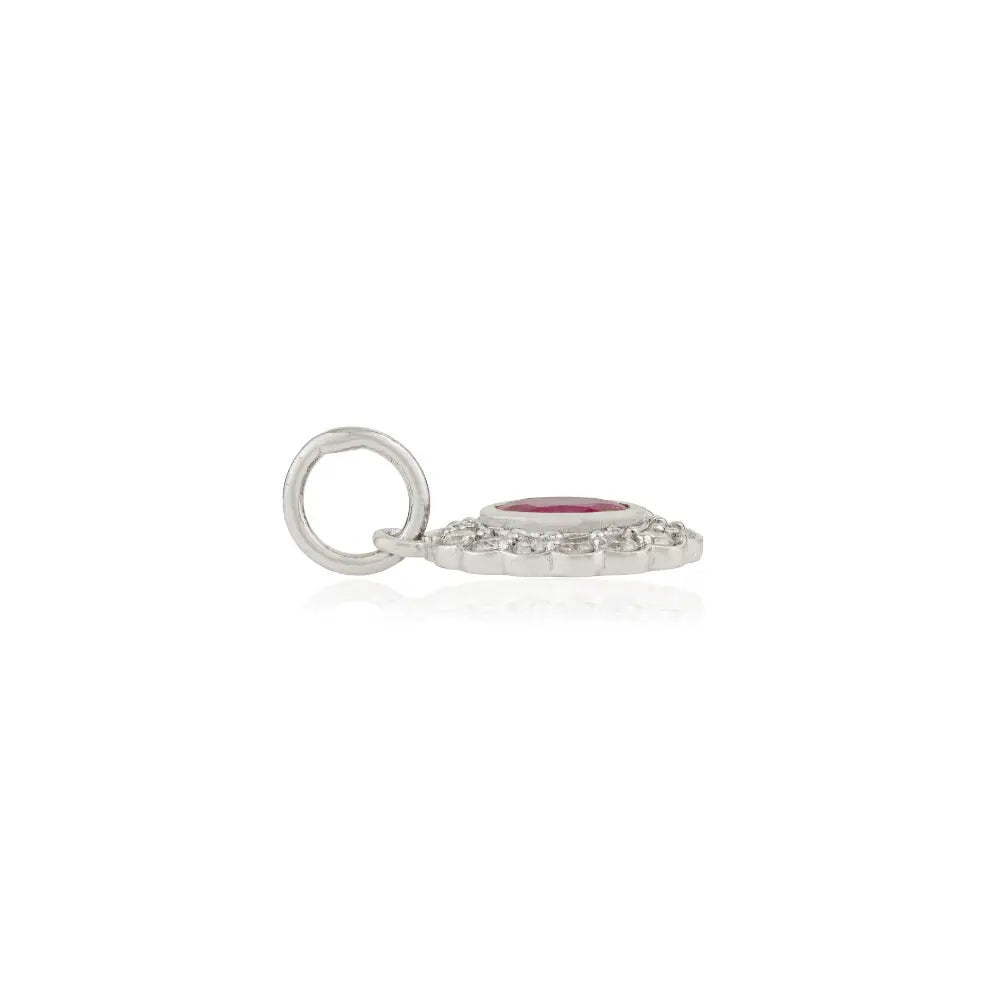 Precious Gemstone Ruby & Diamond Solid 14K White Gold Small Cluster Pendant Anniversary Gift