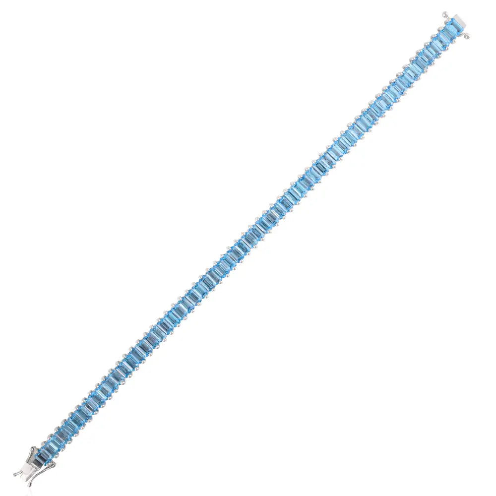 Stunning Baguette Shape Blue Topaz 925 Solid Silver Tennis Bracelet Custom Gemstone Jewelry