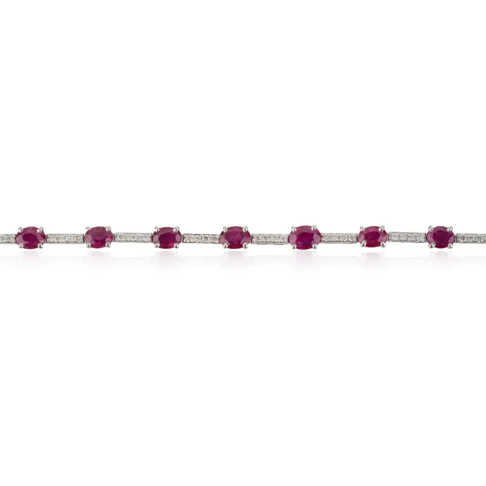 Precious Gemstone 14K White Gold Ruby & Diamond Sleek Tennis Bracelet Stackable Jewelry