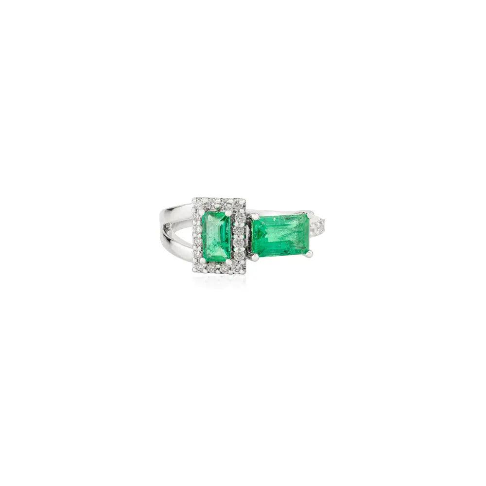 Natural Gemstone Emerald & Diamond Real K14 White Gold Wedding Ring May Birthstone