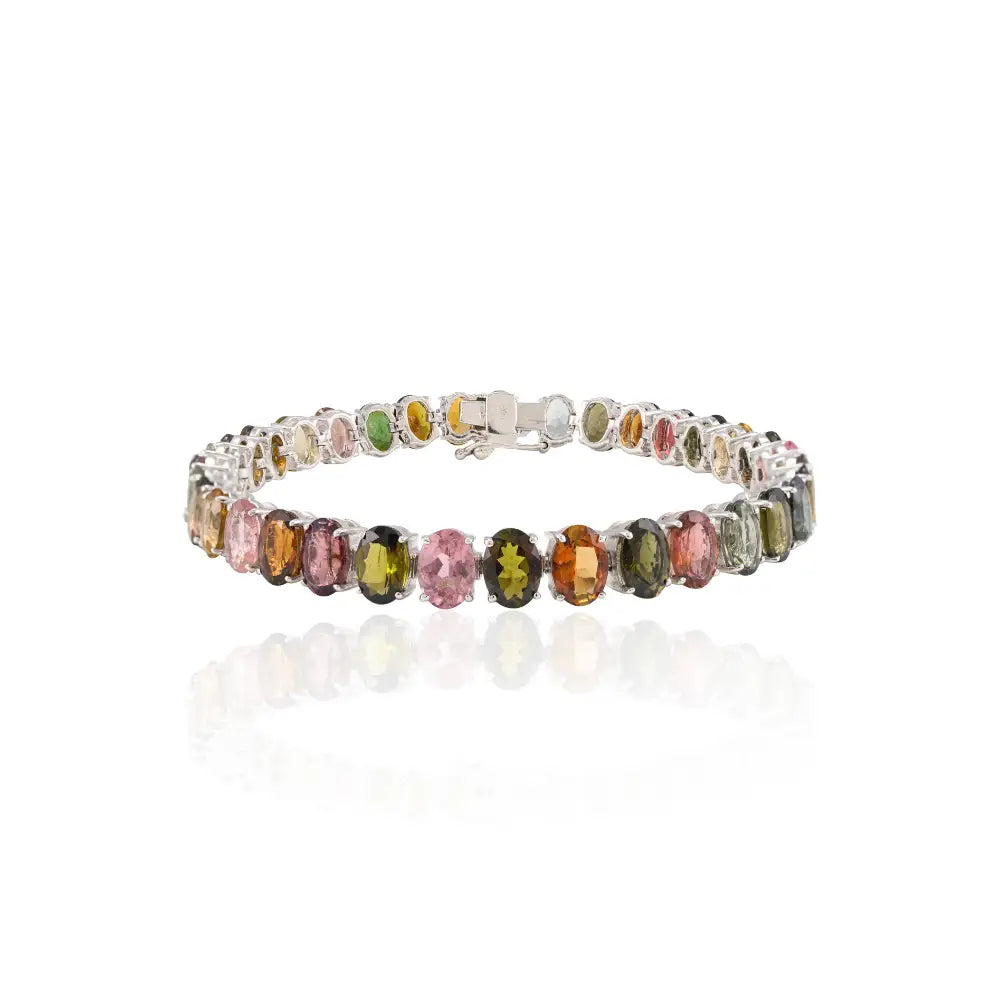 100% Natural Oval Cut Multi Tourmaline Stackable Tennis Bracelet For Wedding Wholesale Fine Jewelry