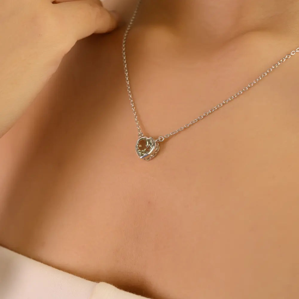 Green Amethyst Heart Pendant Necklace 925 Sterling Silver