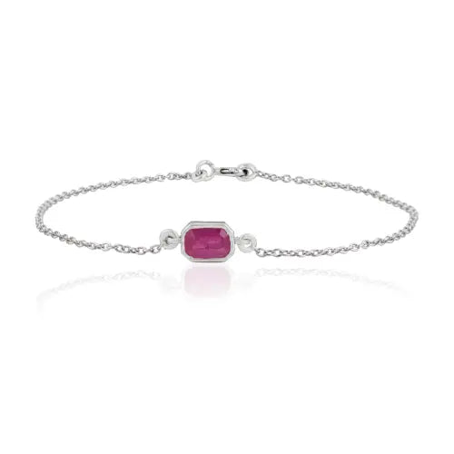 Octagon Shape Natural Ruby Dainty Station Bracelet Real 925 Silver Minimal Jewelry