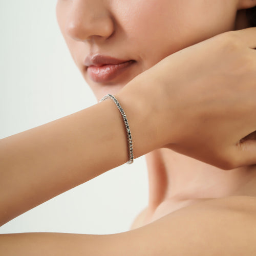 Minimalist 925 Sterling Silver Natural Black Diamond Slim Tennis Bracelet For Women's