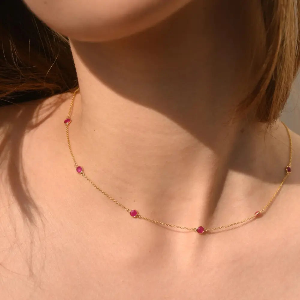 Handcrafted Natural Precious Gemstone Ruby 14K Solid Yellow Gold Adjustable Necklace