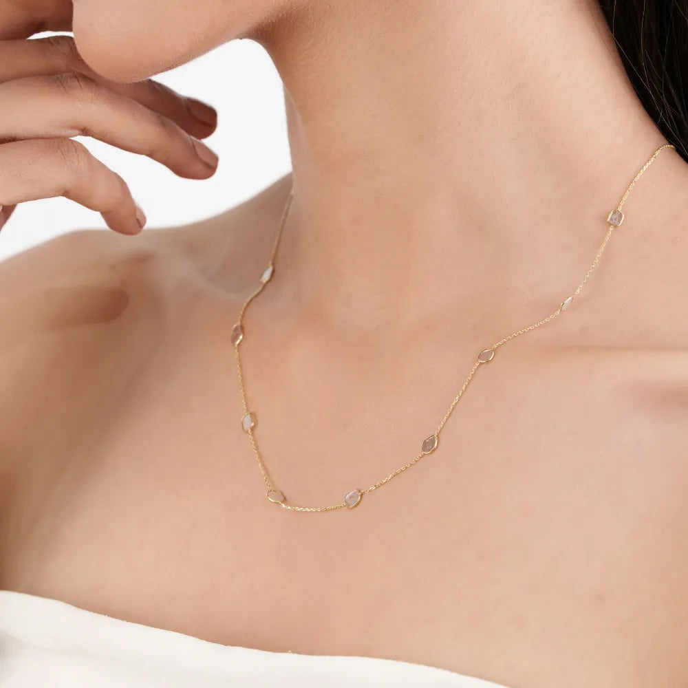 Uneven Cut Natural Polki Diamond K14 Yellow Gold Station Necklace Fine Everyday Jewelry Manufacturer