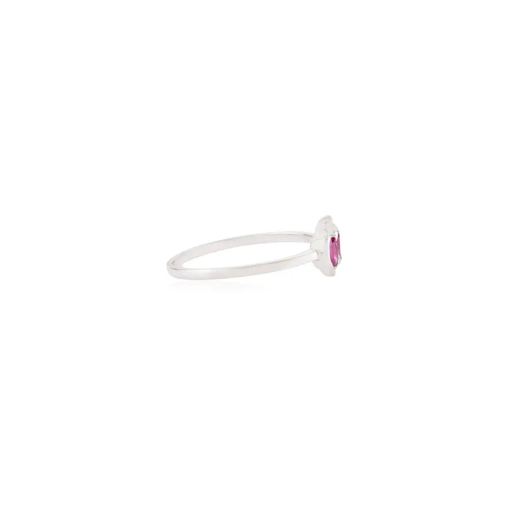 Minimal Elegant Ruby & Diamond 14K Real White Gold Three Stone Ring Women Gift Jewelry