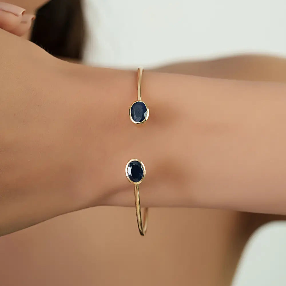 Elegant Design 14K Yellow Gold Blue Sapphire Stacking Cuff Bangle Precious Bulk Jewelry